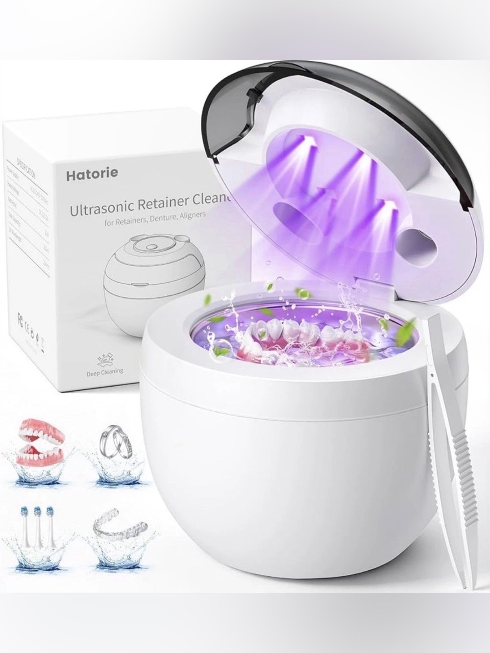 Hatorie Ultrasonic Retainer Cleaner w/ UV Light, 200mL Dental Orthodontic